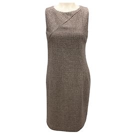 Vestido sem mangas em lã xadrez Kiton Grey / Brown Multi