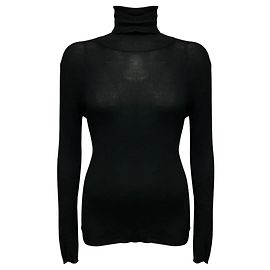 Chanel Rollkragenpullover aus geripptem Kaschmir- und Seidenstrick, langärmelig, schwarz