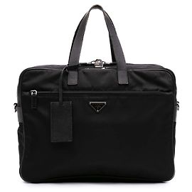 Borsa business Prada in Tessuto blu con rifiniture in Saffiano