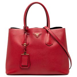 Borsa Double Satchel Prada Large in Pelle Saffiano Rossa