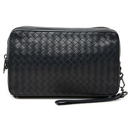 Pochette Wristlet Bottega Veneta in Nappa Intrecciato Blu