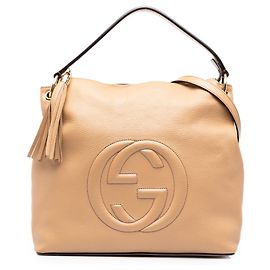 Sac hobo convertible Soho Gucci Large en cuir de veau grainé Beige