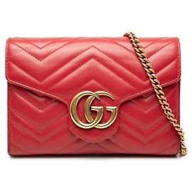 Borsa a tracolla Gucci GG Marmont in pelle di vitello matelassé rossa con portafoglio e catena