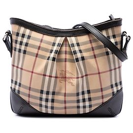 Borsa a tracolla Burberry Hartham in tela rivestita Haymarket Check beige, taglia Medium