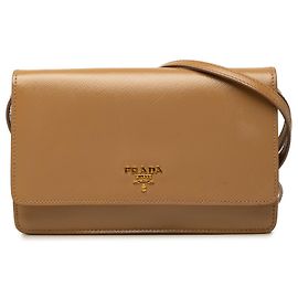 Bolsa Tiracolo Prada Saffiano Vernice Castanha com Carteira e Alça