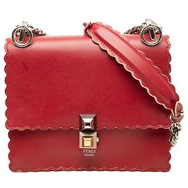 Borsa a tracolla Fendi Kan I Small in pelle traforata rossa