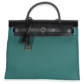 Hermès Noir Vache Hunter Malachite Toile Canvas Herbag Zip 31