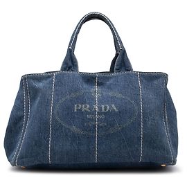 Borsa Tote Prada Large Denim Canapa Logo blu