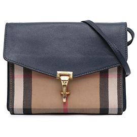 Borsa a tracolla Derby Macken Burberry House Check in tela blu e pelle
