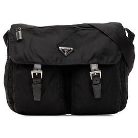 Borsa a tracolla Prada Tessuto nera con zip e doppia fibbia