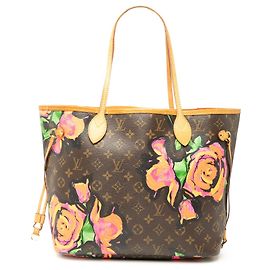 Borsa Tote Louis Vuitton Monogram Roses Neverfull MM Marrone