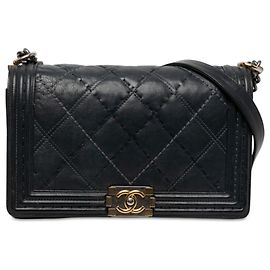 Bolsa Tiracolo Chanel Boy Flap Medium Quilted Calfskin Wild Stitch Preta