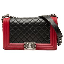 Borsa a tracolla Chanel Boy Flap Bicolor in pelle d'agnello matelassé, Old Medium, Nera
