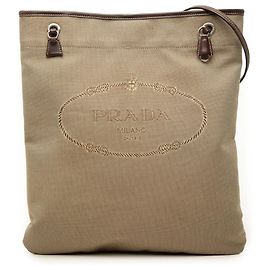 Borsa a tracolla Prada Canvas Canapa Logo Beige