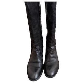 Autre Marque Bottes hautes en cuir et daim noirs