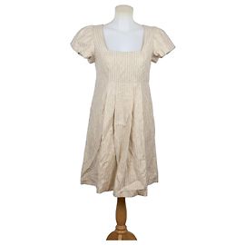 Vestido curto de linho JC De Castelbajac com riscas douradas