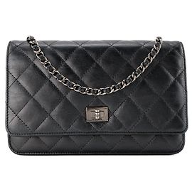 CHANEL - Borsa a tracolla Wallet On Chain 2.55 in pelle stropicciata nera