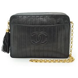Chanel Borsa a tracolla camera Vintage in pelle nera CC Mademoiselle con catena