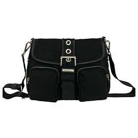Borsa a tracolla Prada in nylon Tessuto e pelle Saffiano nera con logo triangolo
