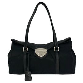 Borsa Tote Prada in nylon Tessuto Pocono e pelle con logo triangolare