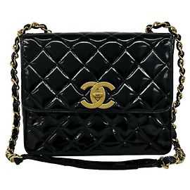 Borsa a tracolla Chanel Vintage Matelassé Coco Mark in pelle verniciata nera