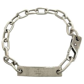 Bracciale a catena in argento sterling con placca logo vintage Gucci