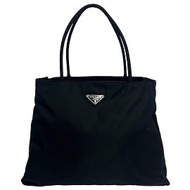 Borsa a mano Prada in nylon Tessuto Pocono con placca logo triangolare