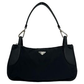 Borsa Tote Semi One Shoulder Bag in Nylon Tessuto Pocono e Pelle con Logo Triangolo Prada
