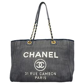 Bolso Tote Chanel Deauville de Denim con Cadena