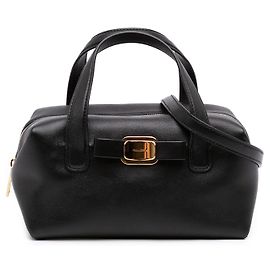Salvatore Ferragamo Bolsa Bowling Conversível Vara Plate em Couro Preto Ferragamo