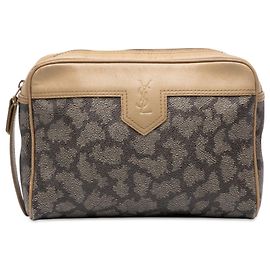 Autre Marque Clutch Saint Laurent in tela rivestita stampata grigia