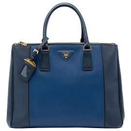 Borsa Prada Galleria Double Zip Bicolor Saffiano Lux Blu Medium