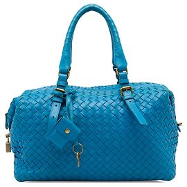 Borsa Boston Bottega Veneta in Nappa Intrecciato blu
