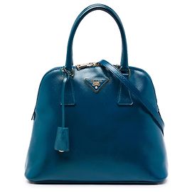 Prada Blue Saffiano Vernice Dome Satchel