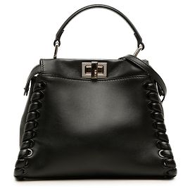 Fendi Peekaboo Iconic Mini Satchel aus schwarzem Leder mit Schnürung