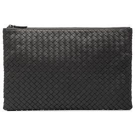 Clutch com zíper Bottega Veneta em Nappa Intrecciato cinza