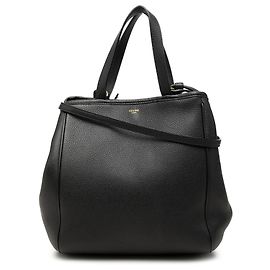 Céline Celine Small Folded Cabas Tote aus schwarzem genarbtem Kalbsleder