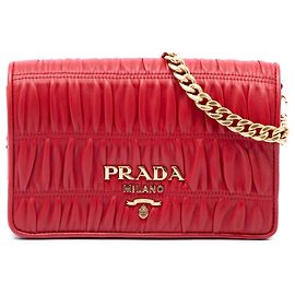 Prada Red Nappa Gaufre Chain Flap