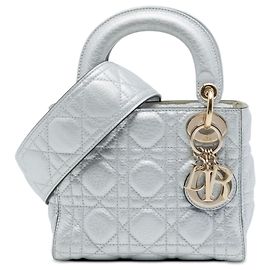 Dior Silver Mini Metallic Calfskin Cannage Supple Lady Dior