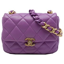 Chanel Mini Quilted Lambskin Lacquered Chain Flap Viola