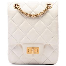 Chanel White Mini Quilted Aged Calfskin 2.55 Reissue North South Flap