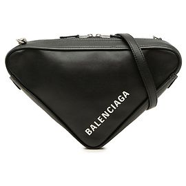Bolso de hombro de piel negra con estampado de logotipo Triangle Balenciaga