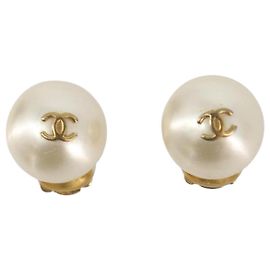 Chanel CC Clip On Faux Pearl Embellished Metal