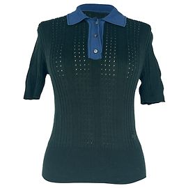 Tory Burch Kurzarm-Poloshirt aus grüner Baumwolle