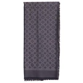 Sciarpa con frange Monogram Louis Vuitton in seta grigia