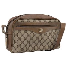 GUCCI GG Supreme Shoulder Bag PVC Beige Gold