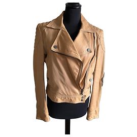 Galliano Giacca in pelle beige stile biker
