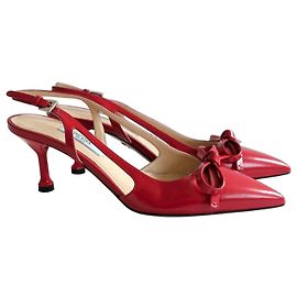 Prada Décolleté Slingback in Pelle Rossa con Fiocco