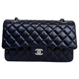 Chanel Classic Double Flap Medium Schwarz Lammleder Silber