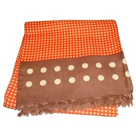 Autre Marque Orange-brauner gepunkteter Seidenschal